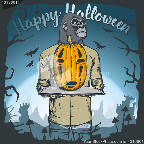 Image of Vector illustration of Halloween monkey concept