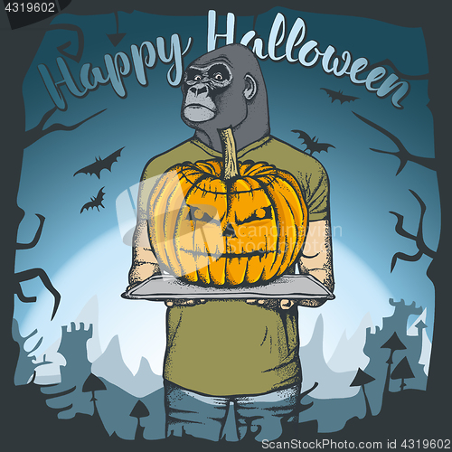 Image of Vector illustration of Halloween monkey concept