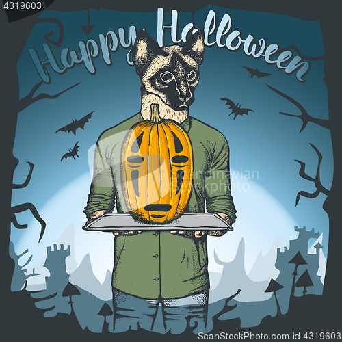 Image of Vector illustration of Halloween cat concept