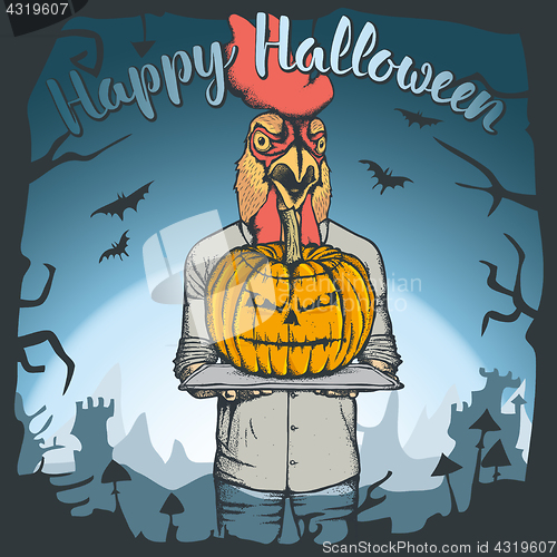 Image of Vector illustration of Halloween rooster concept