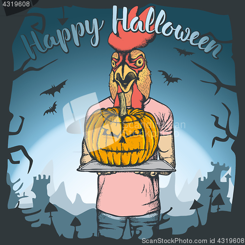 Image of Vector illustration of Halloween rooster concept