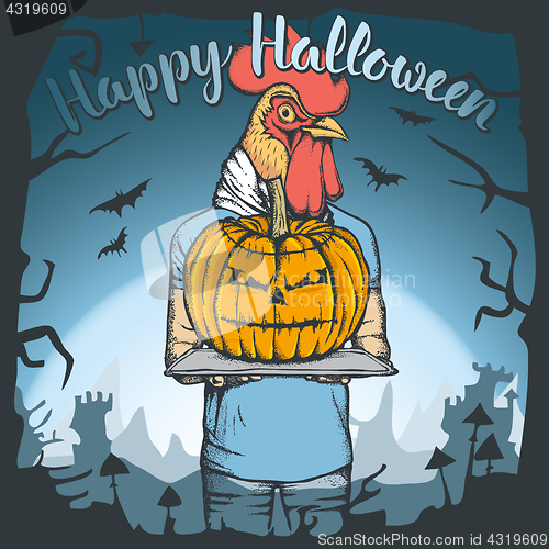 Image of Vector illustration of Halloween rooster concept