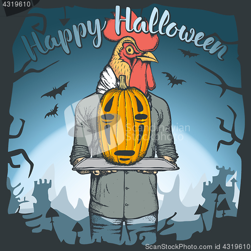 Image of Vector illustration of Halloween rooster concept