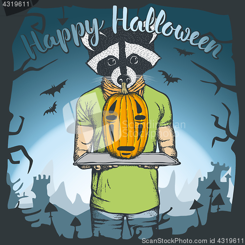 Image of Vector illustration of Halloween raccoon concept
