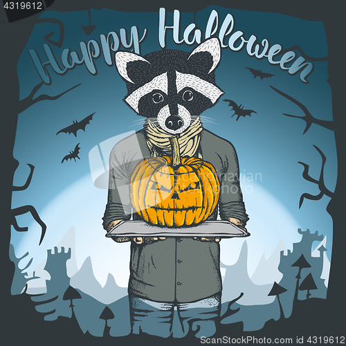 Image of Vector illustration of Halloween raccoon concept