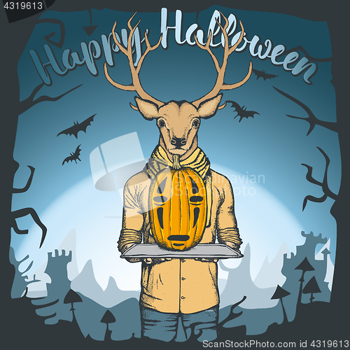 Image of Vector illustration of Halloween deer concept