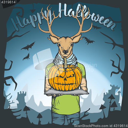 Image of Vector illustration of Halloween deer concept