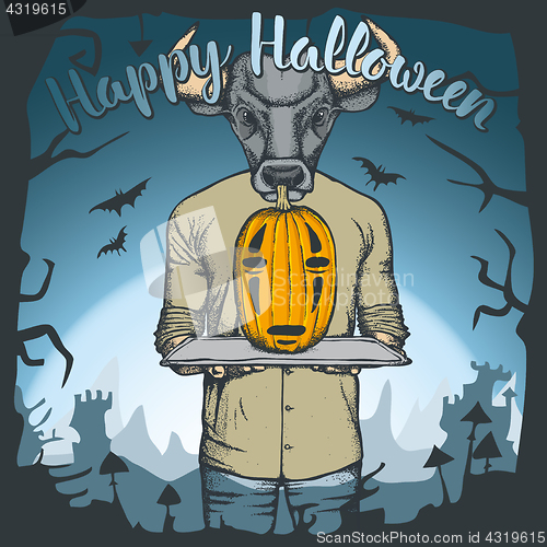 Image of Vector illustration of Halloween bull concept