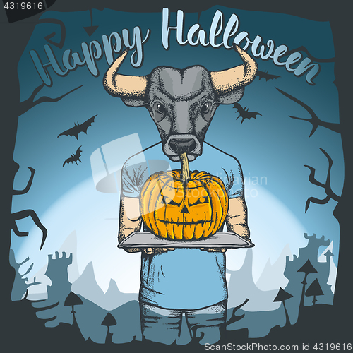 Image of Vector illustration of Halloween bull concept