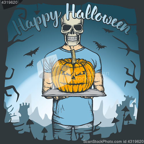 Image of Vector illustration of Halloween skull concept