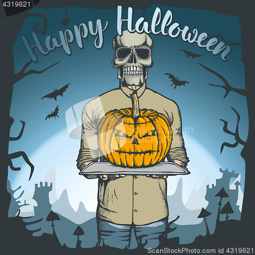 Image of Vector illustration of Halloween skull concept