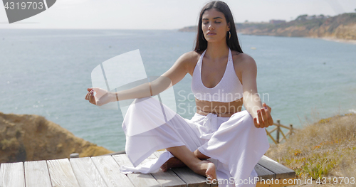Image of Stylish woman meditating on nature