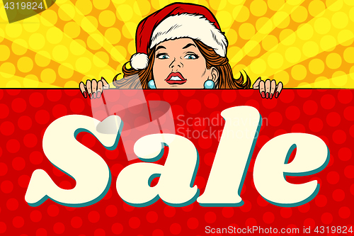 Image of Santa girl with sale poster