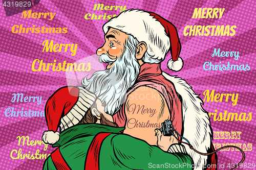 Image of Elf makes Santa Claus tattoo happy new year