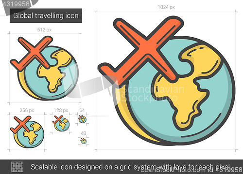 Image of Global traveling line icon.