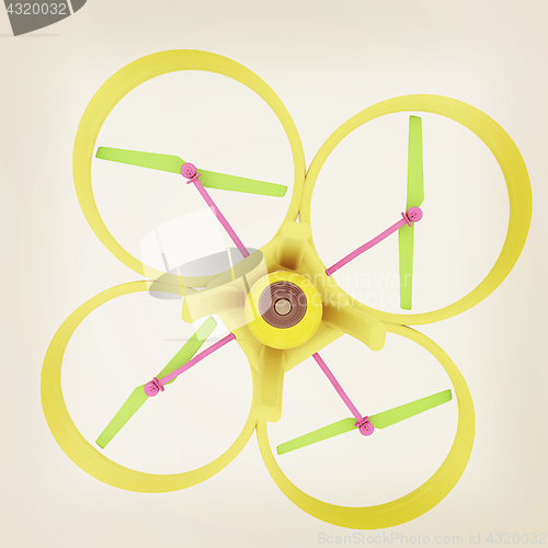 Image of Drone, quadrocopter, with photo camera flying. 3d render. Vintag