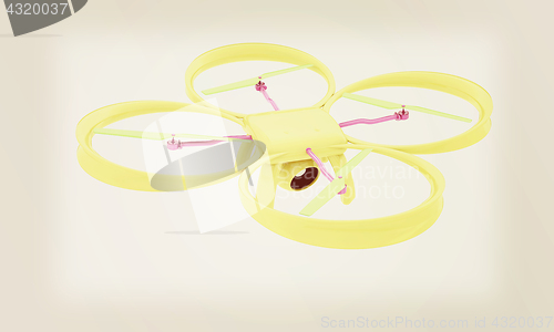 Image of Drone, quadrocopter, with photo camera. 3d render. Vintage style