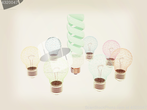 Image of energy-saving lamps. 3D illustration. Vintage style.