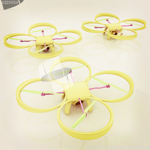 Image of Drone, quadrocopter, with photo camera. 3d render. Vintage style