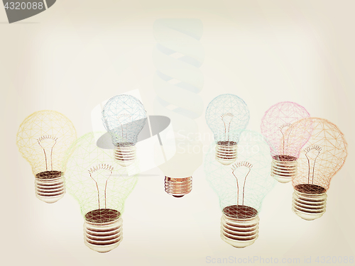 Image of energy-saving lamps. 3D illustration. Vintage style.