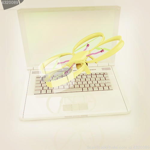 Image of Drone and laptop. 3D render. Vintage style.