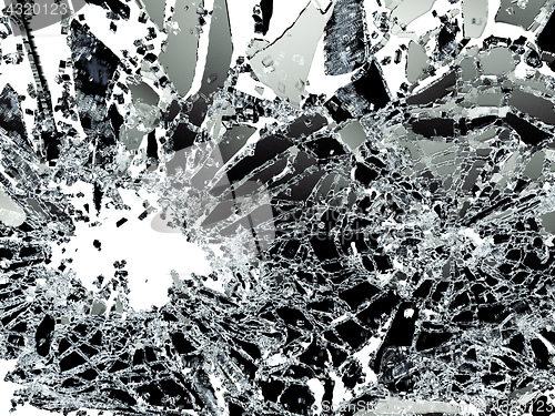 Image of Pieces of shattered or smashed glass on white