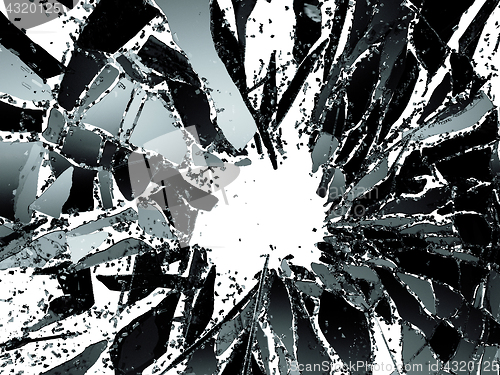Image of Pieces of destructed Shattered glass on white 