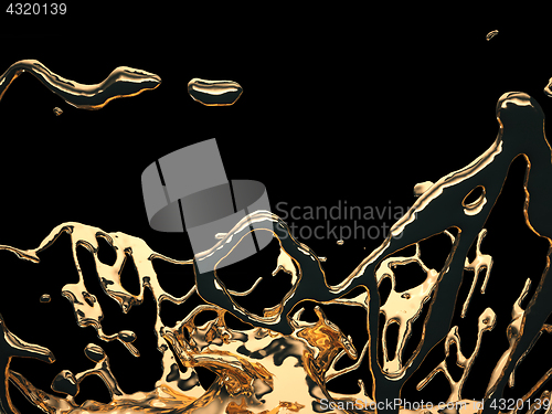 Image of Liquid gold or oil splatter and splashes isolated on black