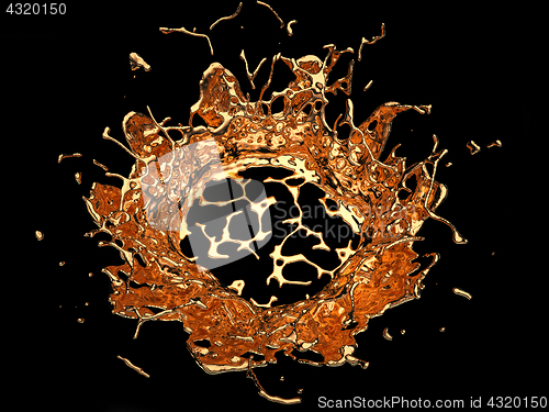 Image of Splashes or splatters of melted gold or oil isolated on black