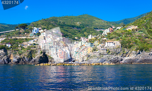 Image of Riomaggiore in Cinque Terre, Italy - Summer 2016 - view from the