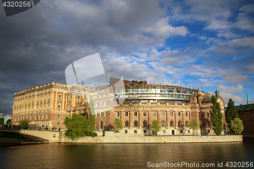 Image of Norrbro bridge and parliament building (the former Riksbank)  in