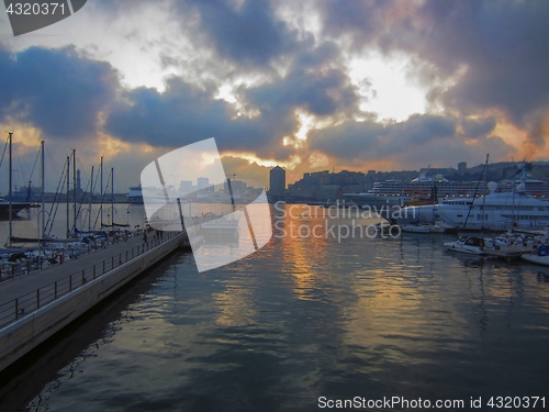 Image of Harbor at sunset in Genova, Italy