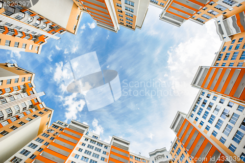 Image of wide angle shot of new residential buildings