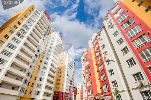 Image of wide angle shot of new residential buildings