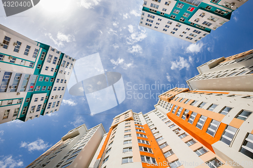 Image of wide angle shot of new residential buildings