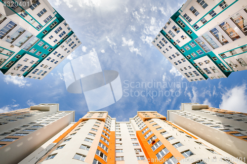 Image of wide angle shot of new residential buildings