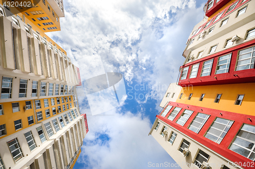 Image of wide angle shot of new residential buildings