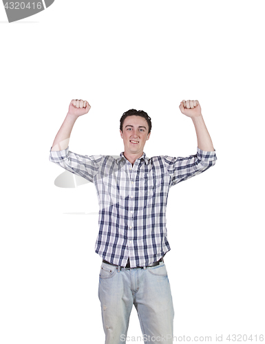 Image of Casual Businessman Standing Up With His Arms Up