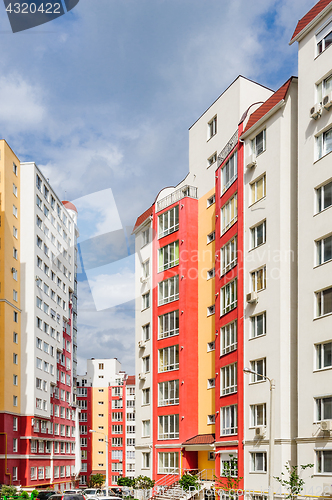 Image of wide angle shot of new residential buildings