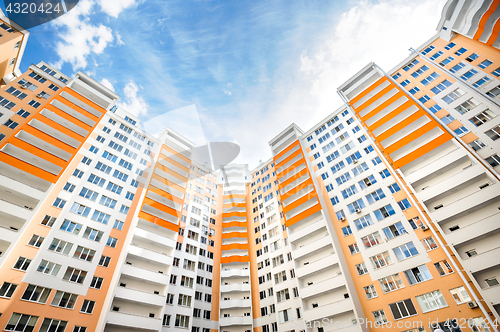 Image of wide angle shot of new residential buildings