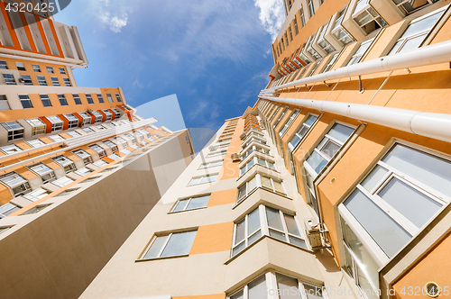 Image of wide angle shot of new residential buildings