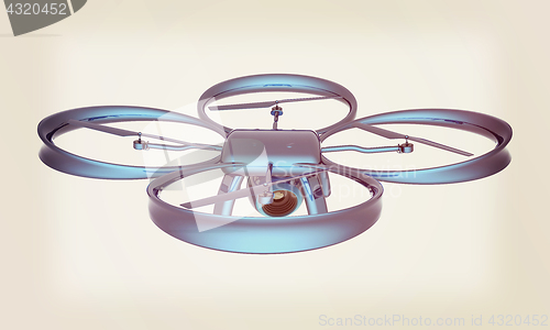 Image of Drone, quadrocopter, with photo camera flying. 3d render. Vintag