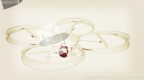 Image of Drone, quadrocopter, with photo camera flying. 3d render. Vintag