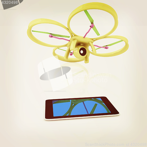 Image of Drone with tablet pc. Vintage style.