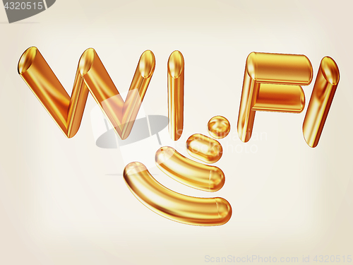 Image of Gold wifi icon for new year holidays. 3d illustration. Vintage s