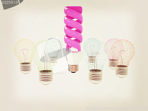 Image of energy-saving lamps. 3D illustration. Vintage style.