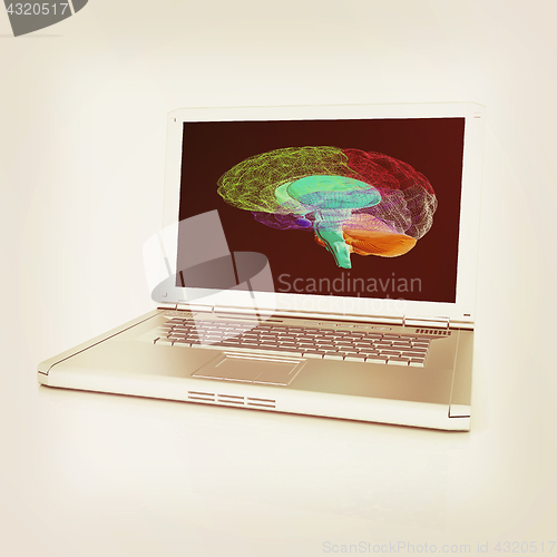 Image of creative three-dimensional model of  human brain scan on a digit