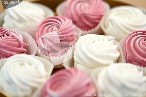 Image of close up of zephyr or marshmallow dessert on plate