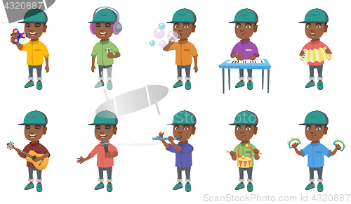 Image of Little african boy vector illustrations set.