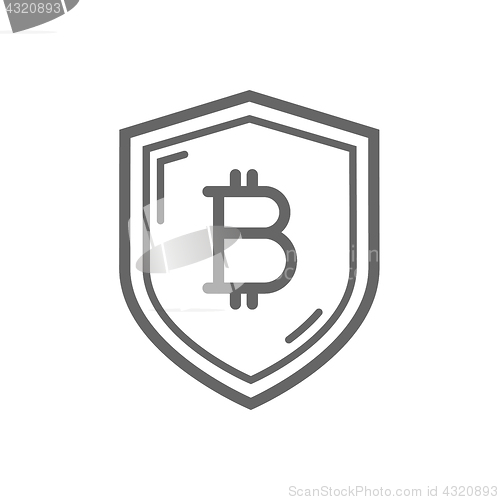 Image of Bitcoin trust symbol on the shield line icon.